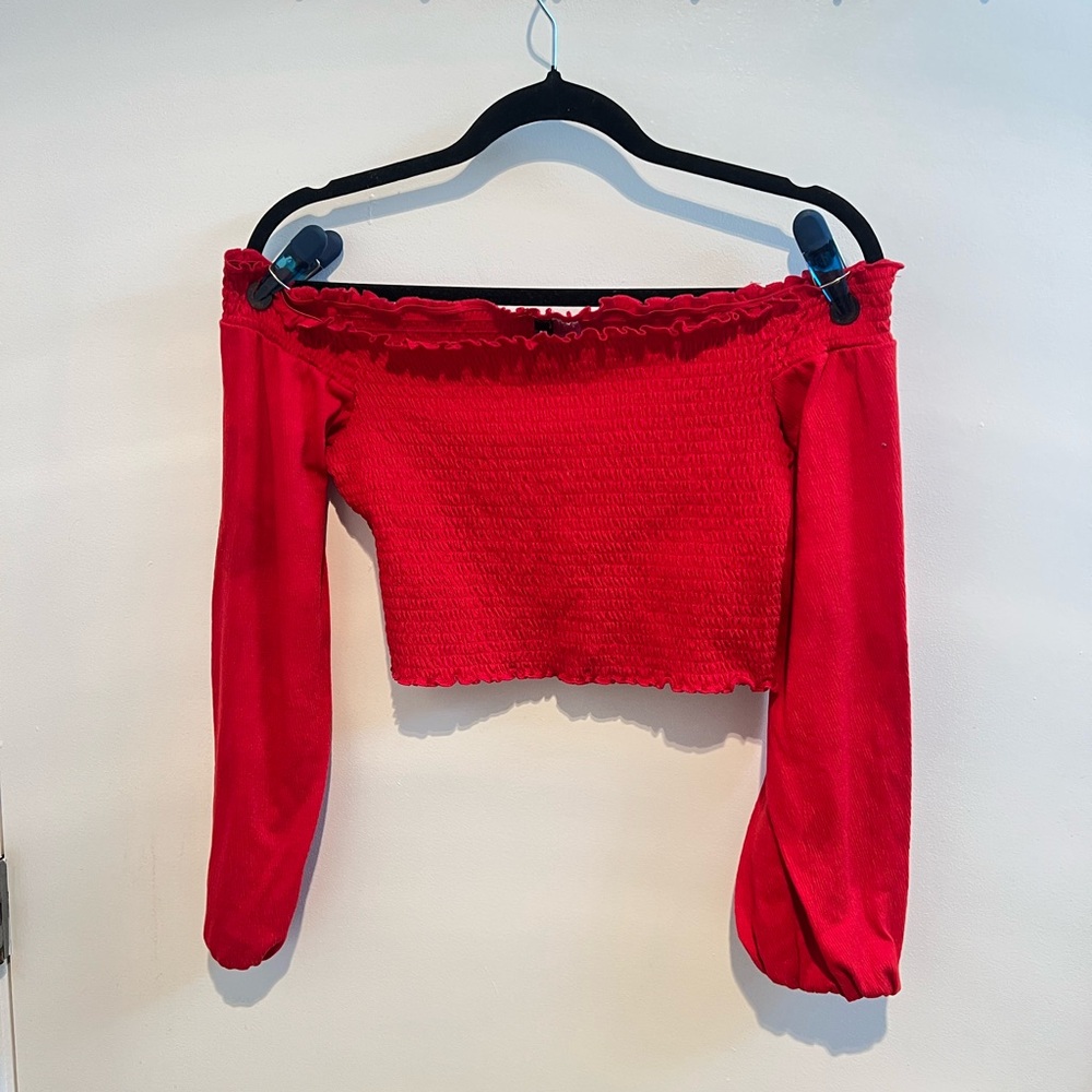 H&M Red Off-Shoulder Crop Top